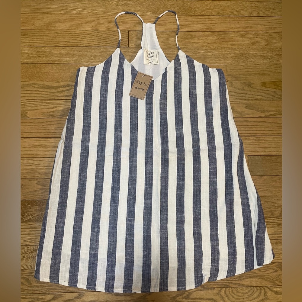NWT - STYLE RACK Striped Blue & White Linen & Cotton Blend Mini Dress - Sz M - Picture 1 of 8